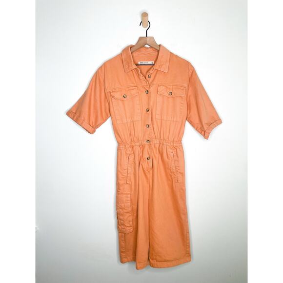ASOS Orange Denim Utility Romper Womens Size 6 Cotton Cargo One Piece - Picture 1 of 10